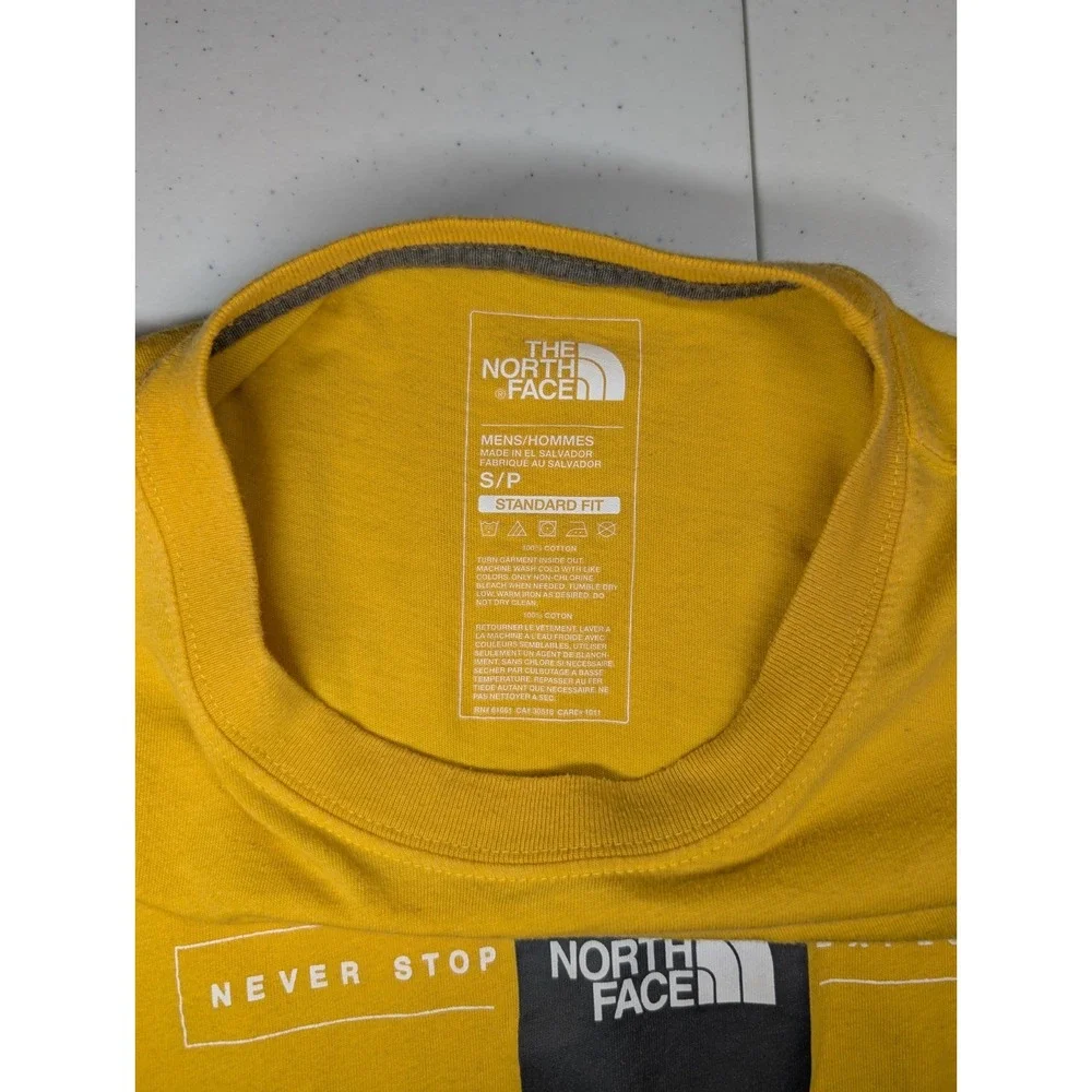 The North Face‎ Long Sleeve T Shirt Adult Small Yellow Never Stop Exploring Logo